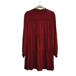 Allison & Kelly dress wine red long sleeve tiered short Whimsigoth M